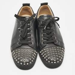 Christian Louboutin Black Leather Louis Junior Spikes Low Top Sneakers Size 39