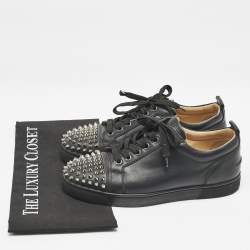 Christian Louboutin Black Leather Louis Junior Spikes Low Top Sneakers Size 39