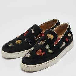 Pre Owned Christian Louboutin Black Suede Pik N Luck Slip On Sneakers Size 40.5