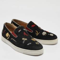 Pre Owned Christian Louboutin Black Suede Pik N Luck Slip On Sneakers Size 40.5