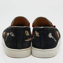 Pre Owned Christian Louboutin Black Suede Pik N Luck Slip On Sneakers Size 40.5