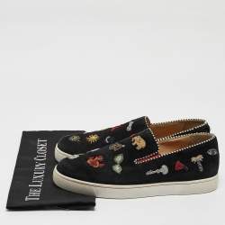 Pre Owned Christian Louboutin Black Suede Pik N Luck Slip On Sneakers Size 40.5