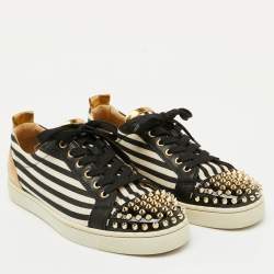 Christian Louboutin Multicolor Fabric and Leather Varsi Junior Spikes Low Sneakers Size 42
