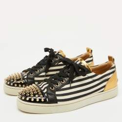 Christian Louboutin Multicolor Fabric and Leather Varsi Junior Spikes Low Sneakers Size 42