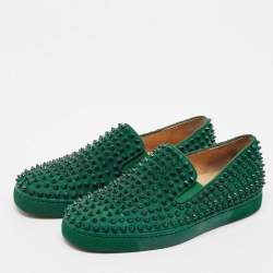 Christian Louboutin Green Suede Roller Boat Spike Slip On Sneakers Size 40.5