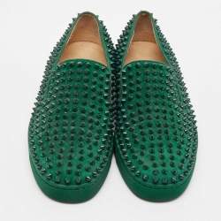 Christian Louboutin Green Suede Roller Boat Spike Slip On Sneakers Size 40.5