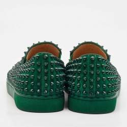 Christian Louboutin Green Suede Roller Boat Spike Slip On Sneakers Size 40.5