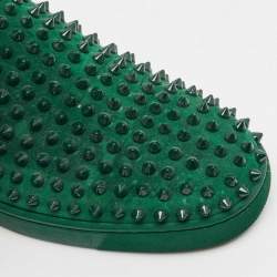Christian Louboutin Green Suede Roller Boat Spike Slip On Sneakers Size 40.5