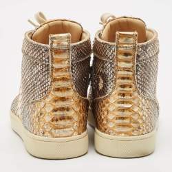 Christian Louboutin Metallic Mustard/Brown Python Leather Rantus Orlato High-Top Sneakers Size 39