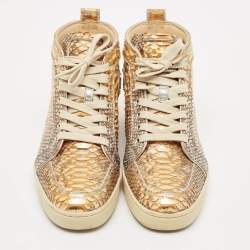 Christian Louboutin Metallic Mustard/Brown Python Leather Rantus Orlato High-Top Sneakers Size 39