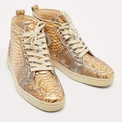 Christian Louboutin Metallic Mustard/Brown Python Leather Rantus Orlato High-Top Sneakers Size 39