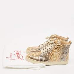Christian Louboutin Metallic Mustard/Brown Python Leather Rantus Orlato High-Top Sneakers Size 39