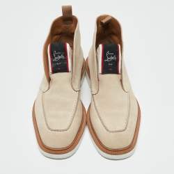 Christian Louboutin Beige Suede Citycrepe Spike Ankle Length Boots Size 40