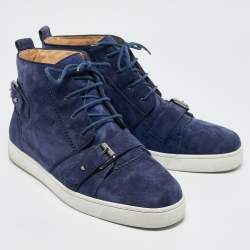 Christian Louboutin Dark Blue Suede Nono Strap Sneakers Size 45
