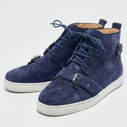 Christian Louboutin Dark Blue Suede Nono Strap Sneakers Size 45
