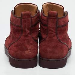 Christian Louboutin Burgundy Croc Effect Suede Louis High Top Sneakers Size 45