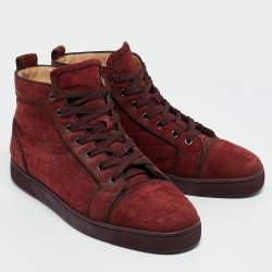 Christian Louboutin Burgundy Croc Effect Suede Louis High Top Sneakers Size 45