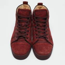 Christian Louboutin Burgundy Croc Effect Suede Louis High Top Sneakers Size 45
