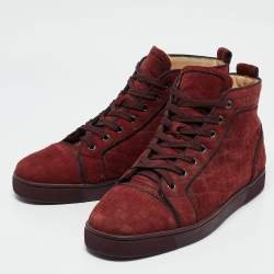 Christian Louboutin Burgundy Croc Effect Suede Louis High Top Sneakers Size 45