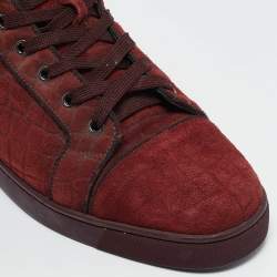 Christian Louboutin Burgundy Croc Effect Suede Louis High Top Sneakers Size 45