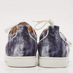 Christian Louboutin Blue Printed Canvas Louis Junior Spikes Orlato Sneakers Size 44.5