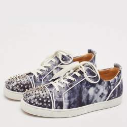 Christian Louboutin Blue Printed Canvas Louis Junior Spikes Orlato Sneakers Size 44.5