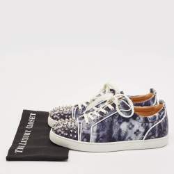 Christian Louboutin Blue Printed Canvas Louis Junior Spikes Orlato Sneakers Size 44.5