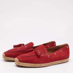 Christian Louboutin Red Nubuck Leather Tassel Embellished Espadrilles Loafers Size 45