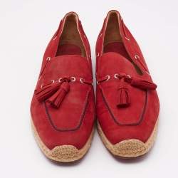 Christian Louboutin Red Nubuck Leather Tassel Embellished Espadrilles Loafers Size 45