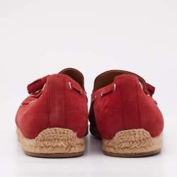 Christian Louboutin Red Nubuck Leather Tassel Embellished Espadrilles Loafers Size 45