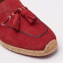 Christian Louboutin Red Nubuck Leather Tassel Embellished Espadrilles Loafers Size 45