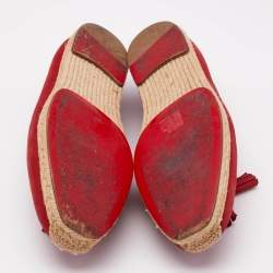 Christian Louboutin Red Nubuck Leather Tassel Embellished Espadrilles Loafers Size 45