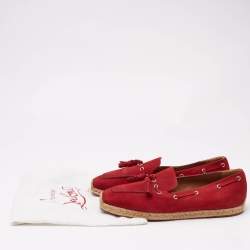Christian Louboutin Red Nubuck Leather Tassel Embellished Espadrilles Loafers Size 45