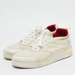 Christian Louboutin White Leather and Canvas Aurelien Sneakers Size 44.5
