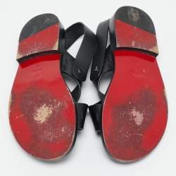 Christian Louboutin Black Leather Slingback Flat Sandals Size 39