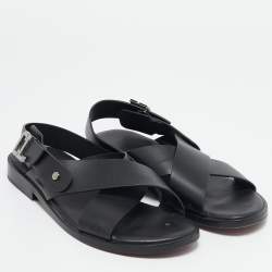 Christian Louboutin Black Leather Slingback Flat Sandals Size 39