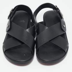 Christian Louboutin Black Leather Slingback Flat Sandals Size 39