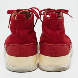 Christian Louboutin Red Suede Rankick High Top Sneakers Size 40
