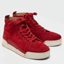 Christian Louboutin Red Suede Rankick High Top Sneakers Size 40