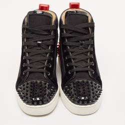 Christian Louboutin Black/Red Velvet And Leather Louis Spikes High Top Sneakers Size 40.5