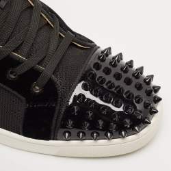 Christian Louboutin Black/Red Velvet And Leather Louis Spikes High Top Sneakers Size 40.5