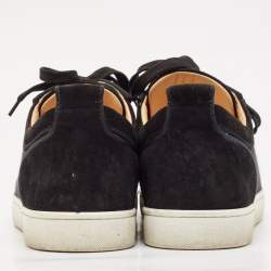 Christian Louboutin Black Suede and Woven Fabric Louis Junior Spikes Orlato Sneakers Size 43.5