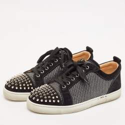 Christian Louboutin Black Suede and Woven Fabric Louis Junior Spikes Orlato Sneakers Size 43.5