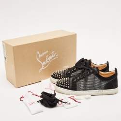 Christian Louboutin Black Suede and Woven Fabric Louis Junior Spikes Orlato Sneakers Size 43.5