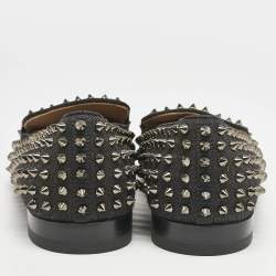 Christian Louboutin Black Canvas Dandelion Spikes Loafers Size 41.5