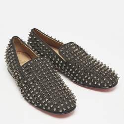 Christian Louboutin Black Canvas Dandelion Spikes Loafers Size 41.5