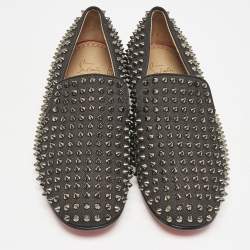 Christian Louboutin Black Canvas Dandelion Spikes Loafers Size 41.5