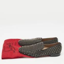 Christian Louboutin Black Canvas Dandelion Spikes Loafers Size 41.5