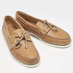 Christian Louboutin Beige Leather Spike Yacht Loafers Size 45