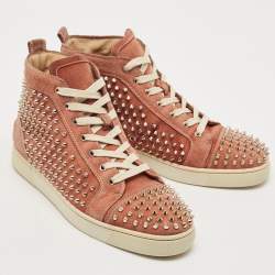 Christian Louboutin Pink Suede Louis Spikes High Top Sneakers Size 44.5